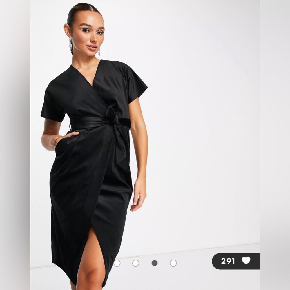 asos closet london black velvet midi kimono sleeve dress size 6